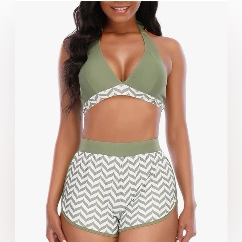 Womens Top Swimsuits with Boy Shorts Tummy Control Modest Plus Size M
